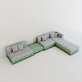 Modern Unique Shaped Sofa in Gray and Green with Modular Design and Cushions 3d model