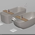 Modern White Bathtubs With Wooden Trays and Toiletries Alongside White Stands With Towels