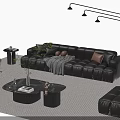 Modern Leather Sofa and Coffee Table Set With Pillows Plants Floor Lamp and Rug
