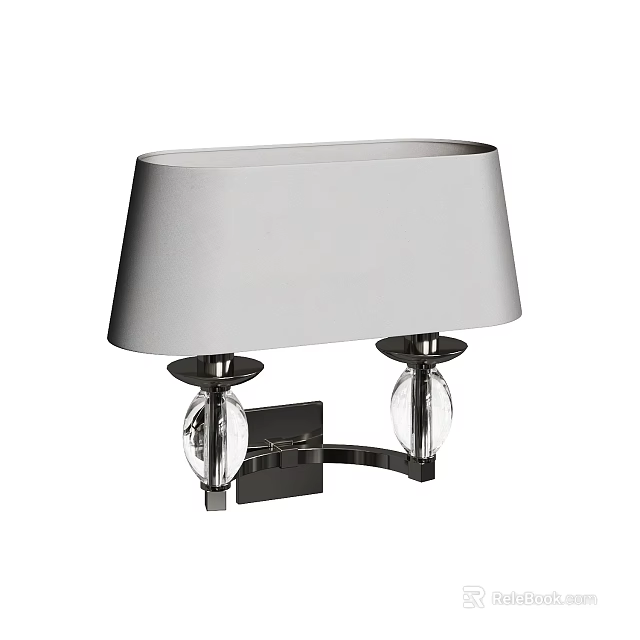 Modern Wall Lamp With White Fabric Lampshade Metal Frame And Glass Decorative Details 3d model 