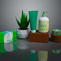 Natural Skincare Products With Aloe Vera Plant Green Tube Pump Bottle Soap And Jar