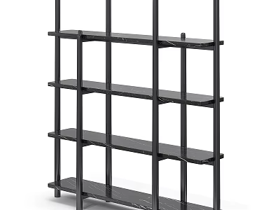Modern Black Multi tier Shelving Unit With Metal Frame And Marble Shelves 3d model