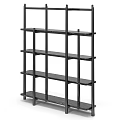 Modern Black Multi tier Shelving Unit With Metal Frame And Marble Shelves