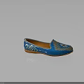 Blue Embroidered Flat Shoes With Silver White Patterns And Orange Sole 3d model