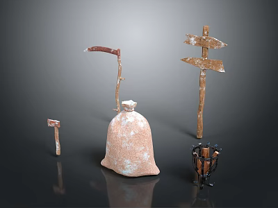 Assorted Hardware Tools With Wooden Handles And Storage Bag Solutions 3d model