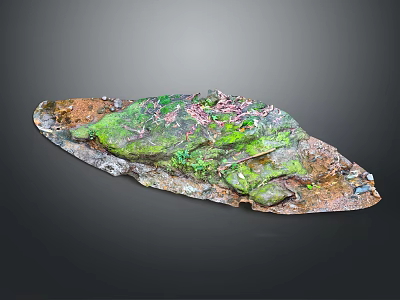 Handcrafted Wood and Stone Decorative Artwork With Green Pink Textured Surface 3d model