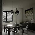 Modern Minimalist Dining Room With Marble Round Table Upholstered Chairs And Stylish Metal Pendant Lights