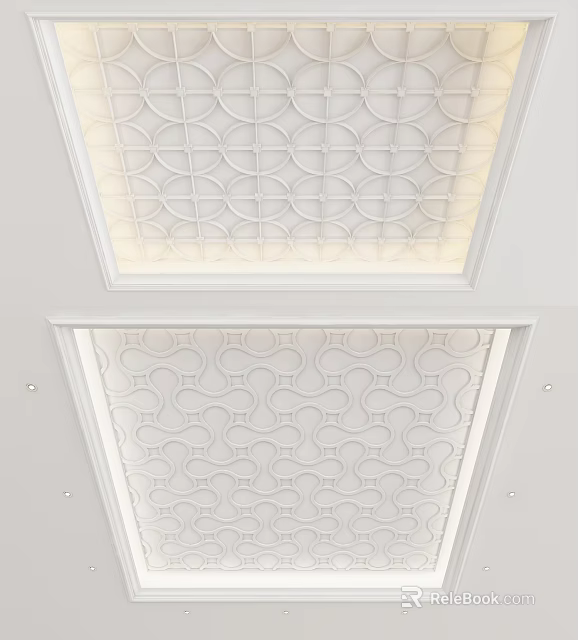 Elegant White Ceiling Design With Intricate Geometric Patterns And Soft Lighting 3d model 