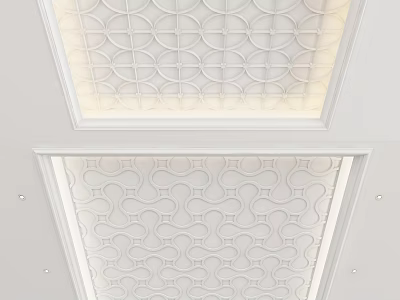 Elegant White Ceiling Design With Intricate Geometric Patterns And Soft Lighting 3d model