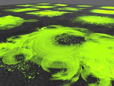 Green Abstract Plant Painting With Flowing Brushstrokes And Splatter Effects On Black Background 3d model