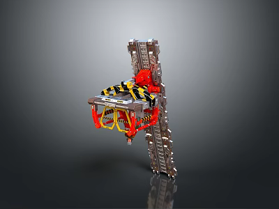 Mechanical Platform With Yellow Black Warning Stripes On Metal Track And Red Components 3d model