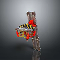 Mechanical Platform With Yellow Black Warning Stripes On Metal Track And Red Components