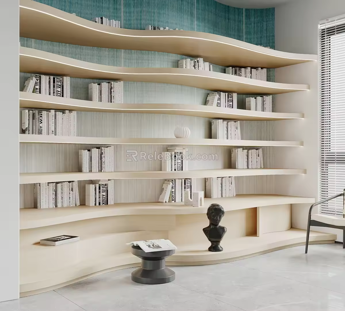 Modern Bookshelf Curve Bookshelf 3d model