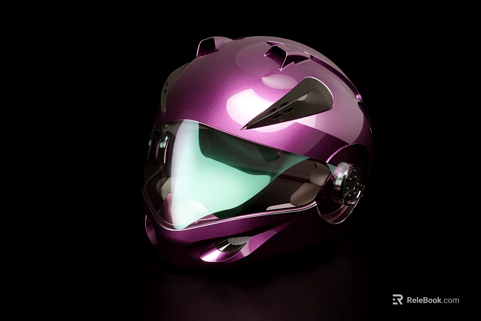 Shiny Purple Motorcycle Helmet With Green Tinted Visor And Aerodynamic Shape 3d model 