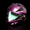 Shiny Purple Motorcycle Helmet With Green Tinted Visor And Aerodynamic Shape