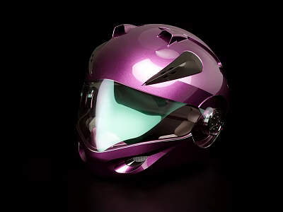 Shiny Purple Motorcycle Helmet With Green Tinted Visor And Aerodynamic Shape 3d model