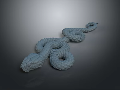3D Rendered Gray Snake Coiled on Shiny Surface Against Gradient Gray Background 3d model