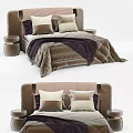 Luxurious Double Bed With Upholstered Headboard Plush Pillows And Cozy Bedspread 3d model