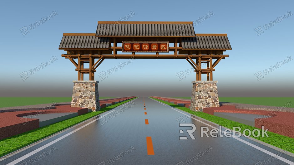 Chinese Scenic Area Entrance Gate Archway model