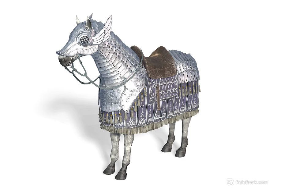 Medieval War Horse With Intricate Metal Armor Leather Saddle And Decorative Details 3d model 