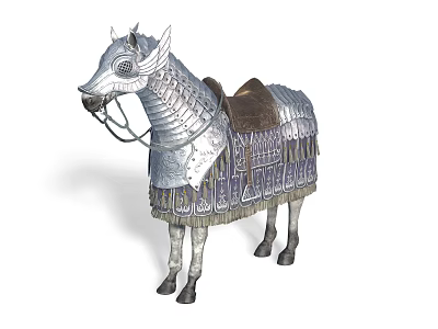 Medieval War Horse With Intricate Metal Armor Leather Saddle And Decorative Details 3d model