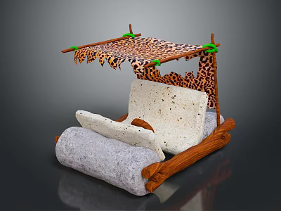 Handcrafted Decorative Structure With Leopard Print Canopy Wooden Frame And White Cushioned Seats 3d model