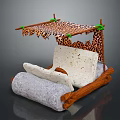 Handcrafted Decorative Structure With Leopard Print Canopy Wooden Frame And White Cushioned Seats