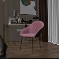 Modern Dressing Table With Pink Velvet Chair And Gold Legs Cosmetics Mirror And Table Lamp