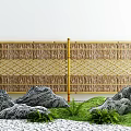 Courtyard Garden Design With Bamboo Fence Decorative Rocks Green Plants And Pebbles