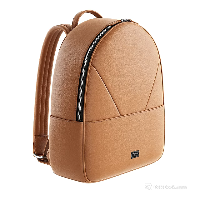 Brown Leather Backpack With Minimalist Design Geometric Stitching And Zipper Closure 3d model 