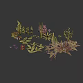 Vibrant Cartoon Scene With Various Colorful Decorative Plants Leaves and Flowers