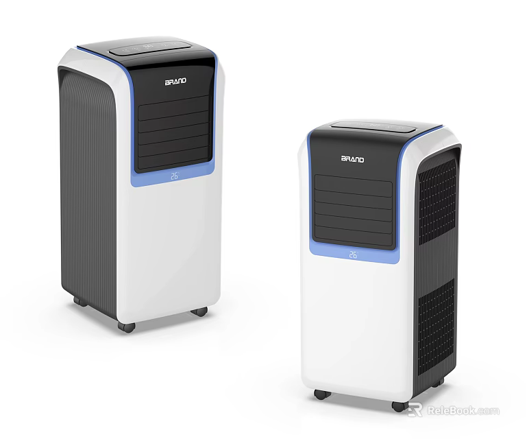 BIOYO Portable Air Cooler Fans With White Black Design And Blue Accents On Wheels 3d model 