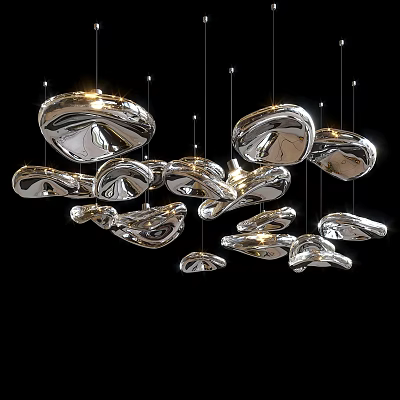 Modern Artistic Chandelier With Irregular Metallic Shapes And Glossy Surface Design 3d model