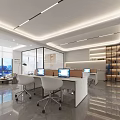 Modern Office Interior Design With Marble Wall Reception Desk Glass Partitions And Lighting