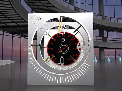 SAIV Square Mechanical Device With Red Circular Part Gears And Pointers 3d model