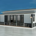 Modern Guesthouse Room Exterior with Glass Doors White Walls and Gray Roof