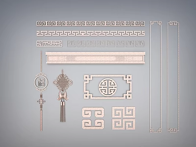 Traditional Chinese Carved Patterns With Meander Borders Fortune Characters And Ruyi Knots 3d model