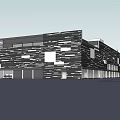 Multi Storey Modern Commercial Complex Featuring Black And White Geometric Facade 3d model