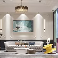 Modern Chinese Interior Dining Room With Wooden Table Chairs Decorative Paintings Vases And Green Plants