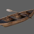 Handcrafted Vintage Wooden Boat with Rowing Oars and Interior Seats