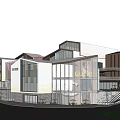 Stylish Commercial Street With GUCCI Store And Modern Glass Facade Design