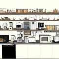 Essential Modern Kitchen Appliances with Cabinets Shelves Jars and Dishes Setup 3d model