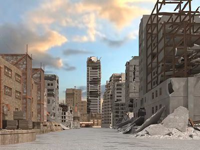 Urban Ruins Architecture With Collapsed Buildings Steel Frames And Concrete Blocks 3d model