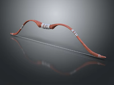 Traditional Red Curved Bow With White Bindings On Dark Surface Reflection 3d model