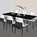Elegant Modern Dining Table Set With Marble Top Six Chairs Fruit Platter And Green Plant 3d model