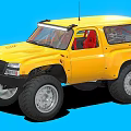 Yellow Off Road Car With Large Tires Red Seats And Roof Antenna