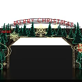 Festive Christmas Archway With Merry Christmas Sign Green Trees Red Decorations And Snowflakes
