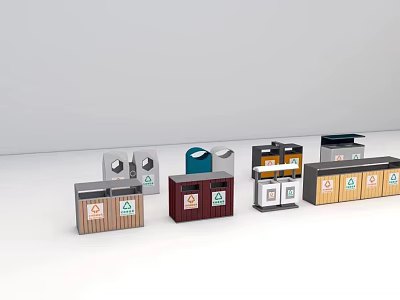 Public Facility Waste Sorting Trash Bins With Different Colors And Designs 3d model