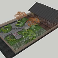 Karesansui Zen Garden with Stone Path Green Plants and Japanese Style Building
