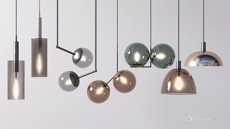 Stylish Modern Pendant Lights With Spherical Cylindrical And Metallic Designs For Home Interior 3d model 